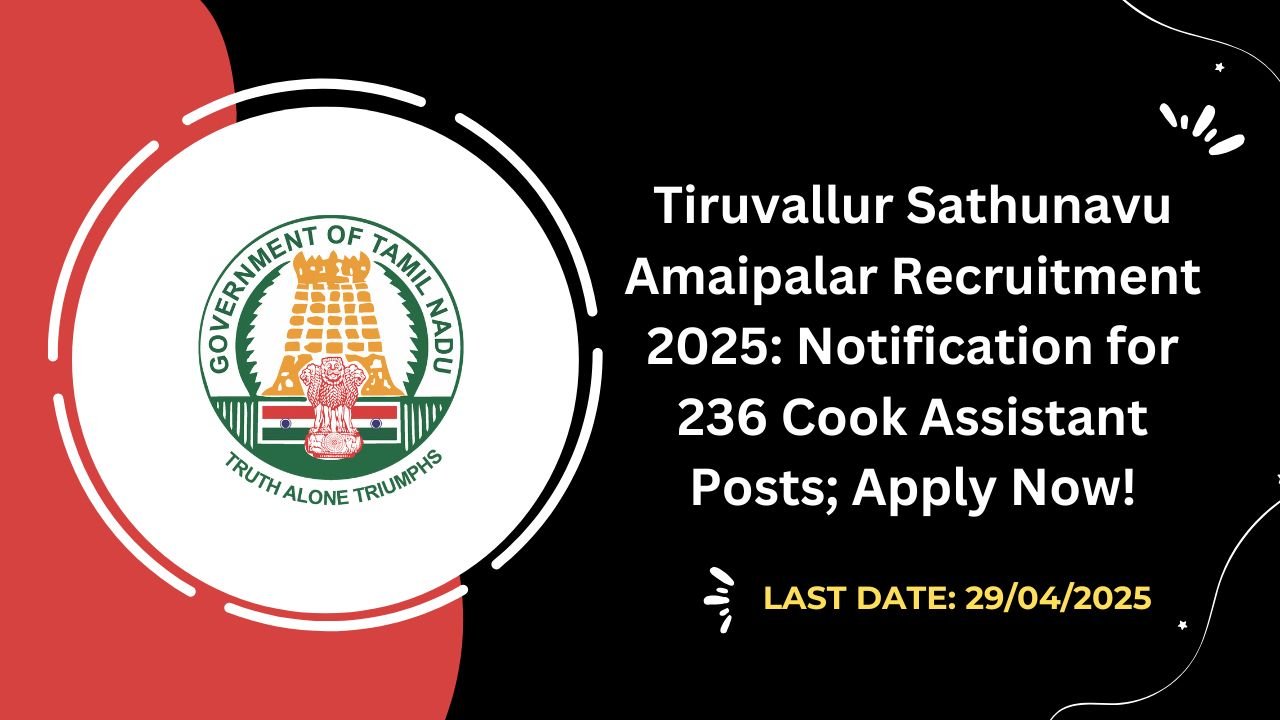 Tiruvallur Sathunavu Amaipalar Recruitment 2025 Notification for 236 Cook Assistant Posts; Apply Now!