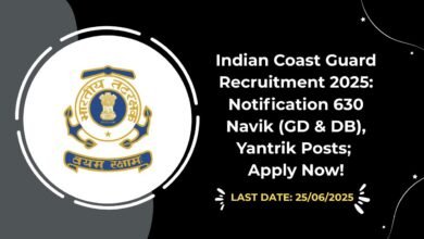 Indian Coast Guard Recruitment 2025 Notification 630 Navik (GD & DB), Yantrik Posts; Apply Now!