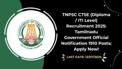 TNPSC CTSE (Diploma ITI Level) Recruitment 2025 Tamilnadu Government Official Notification 1910 Posts; Apply Now!