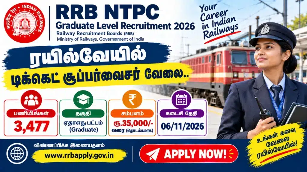 RRB NTPC Graduate Level Recruitment 2026 3477 Railway Vacancies Ticket Supervisor